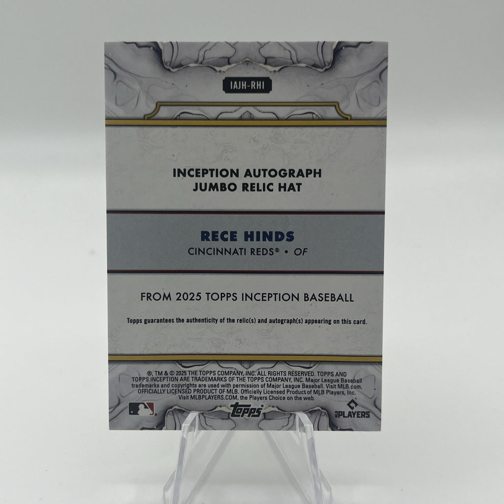 2025 Topps Inception #IAJH-RHI Rece Hinds Jumbo Relic Hat #/5 RC