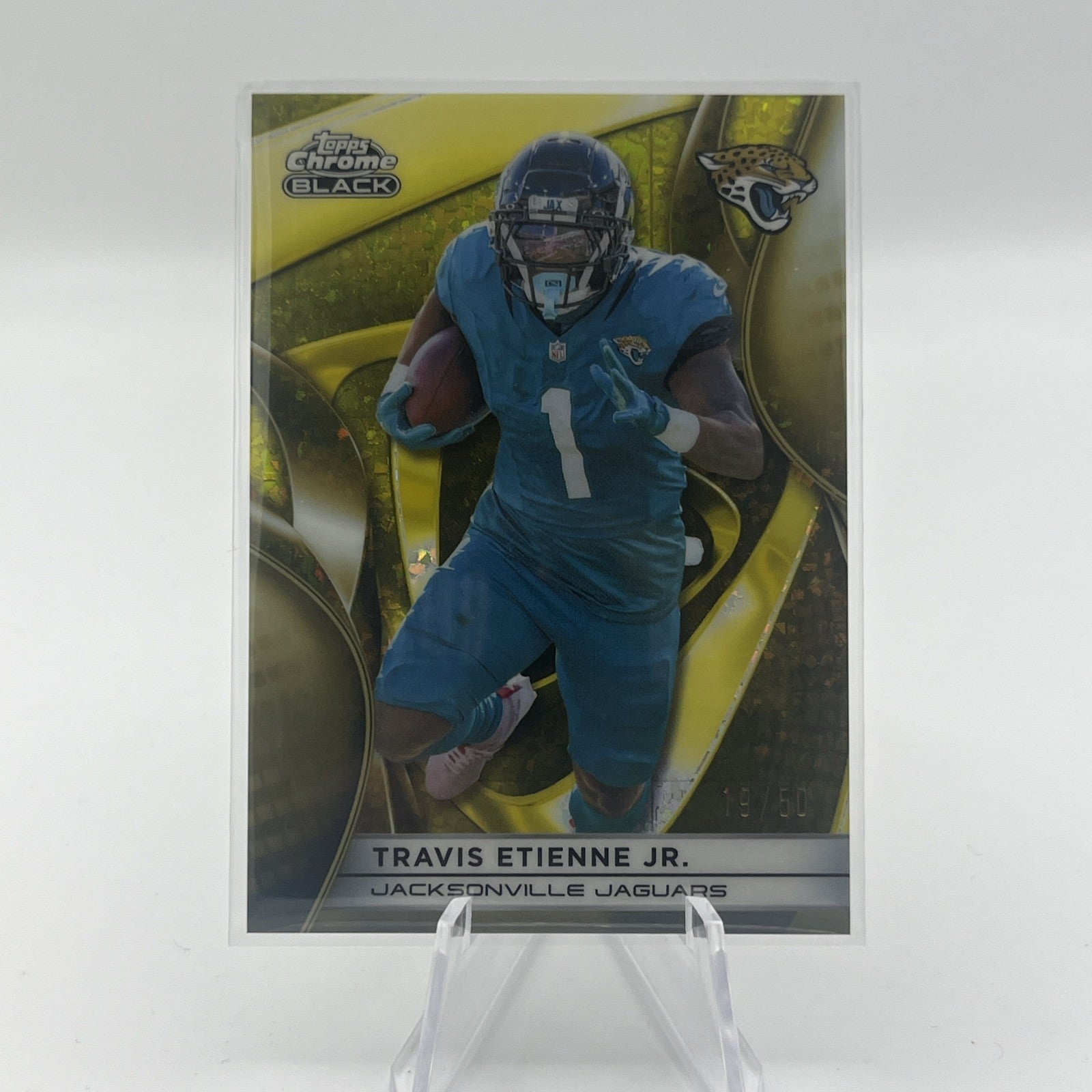 2025 Topps Chrome Black Travis Etienne Jr. #49 Gold Mini-Diamond Refractor #/50