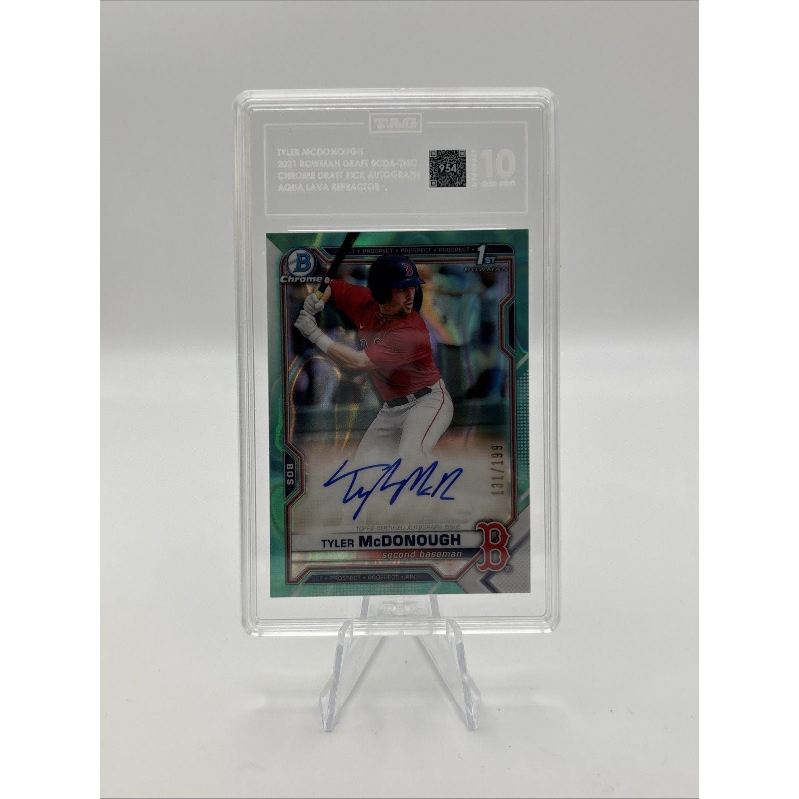 2021 Bowman Draft - Tyler McDonough #CDA-TMC Aqua Lava Refractor #/199 TAG 10