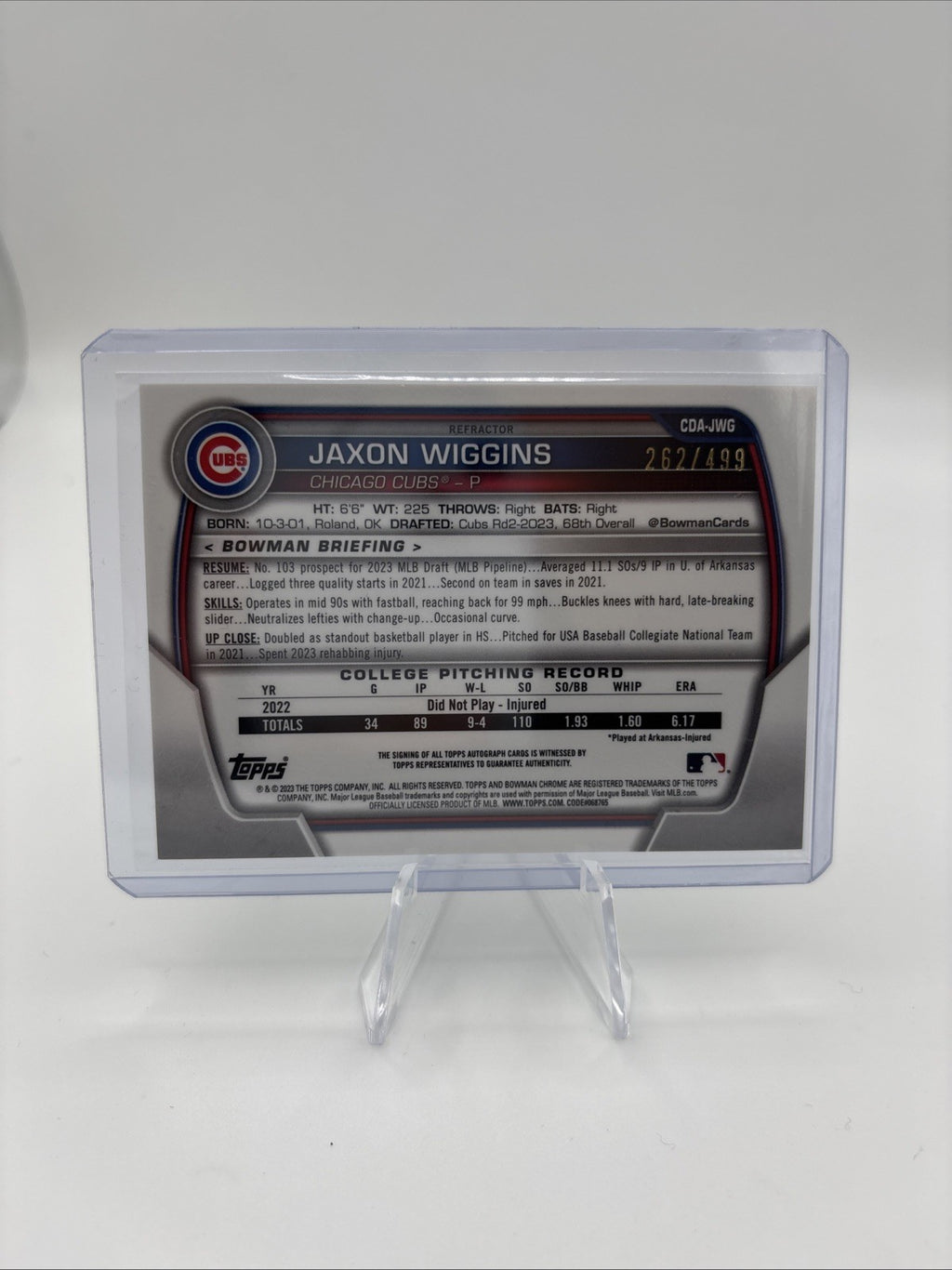 2023 Bowman Draft - Chrome Prospect Autographs Jaxon Wiggins #CDA-JWG Refractor