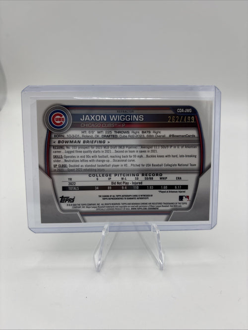 2023 Bowman Draft - Chrome Prospect Autographs Jaxon Wiggins #CDA-JWG Refractor