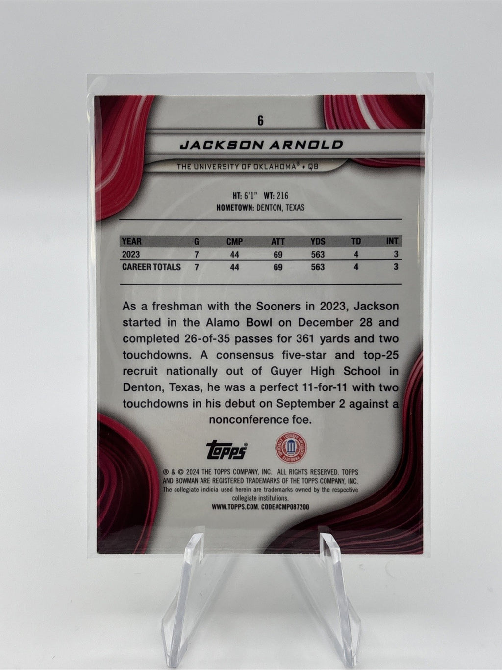 2024 Bowman's Best University - Jackson Arnold #6 Yellow Refractor /75 (RC)