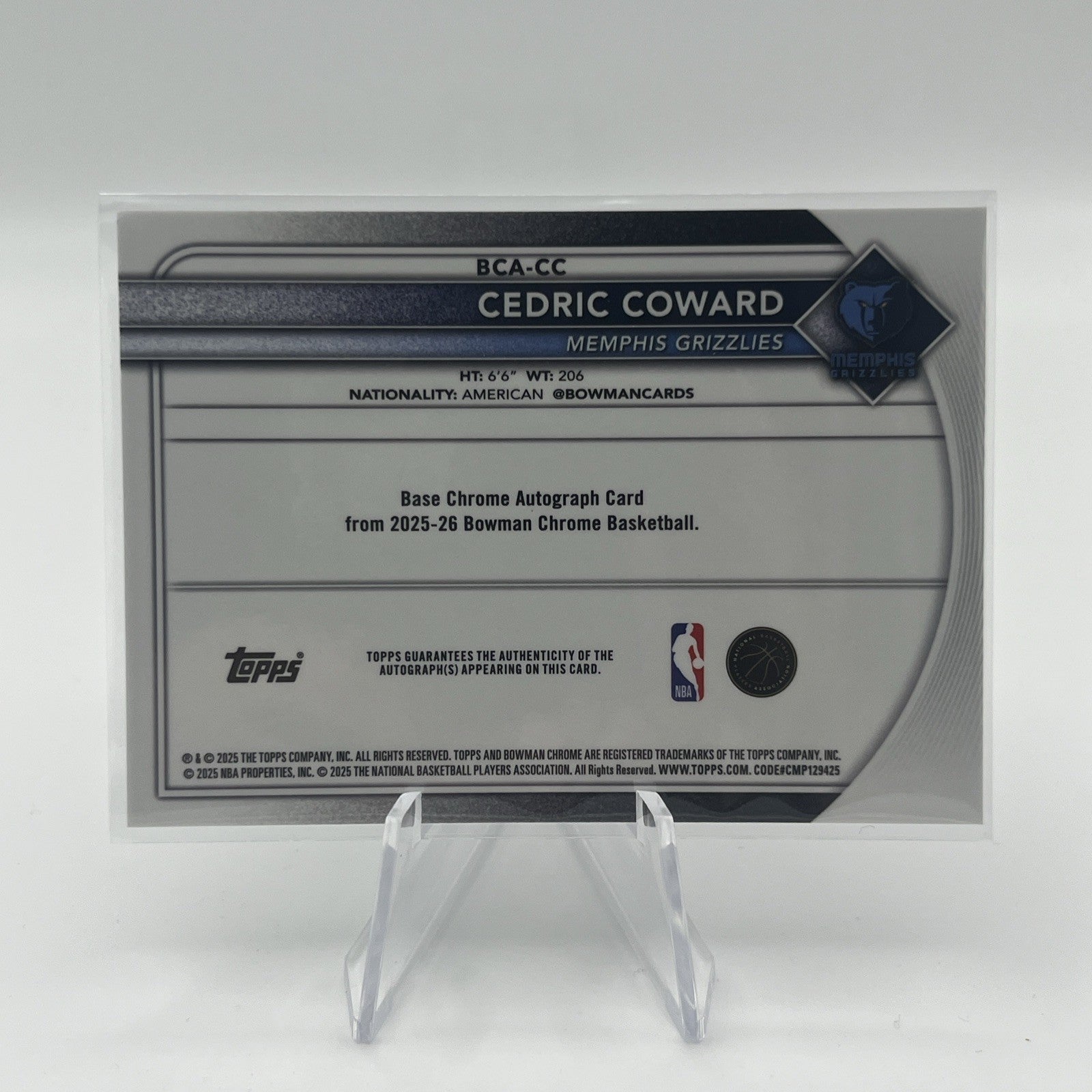 2025-26 Bowman Chrome - Cedric Coward Blue X-Fractor Auto #/150 (RC) COLOR MATCH