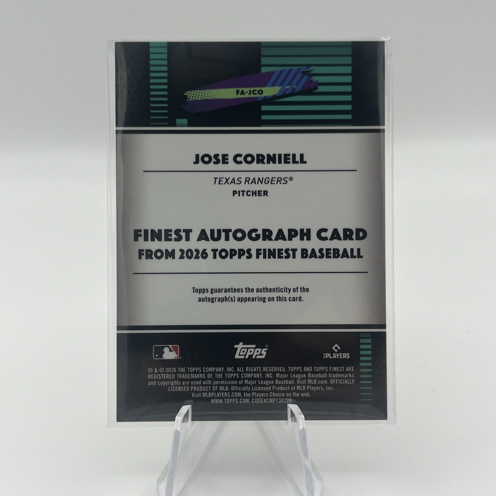 2026 Topps Finest Jose Corniell Auto Texas Rangers Rookie Orange Refractor #/25