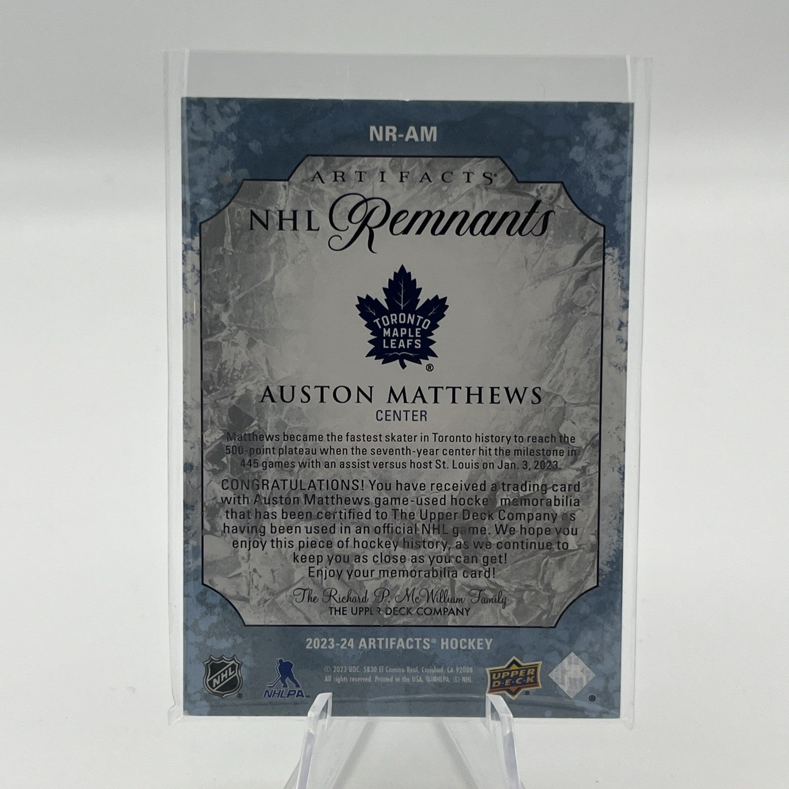 AUSTON MATTHEWS 2023 Upper Deck Artifacts NHL Remnants Game-Used Jersey #NR-AM
