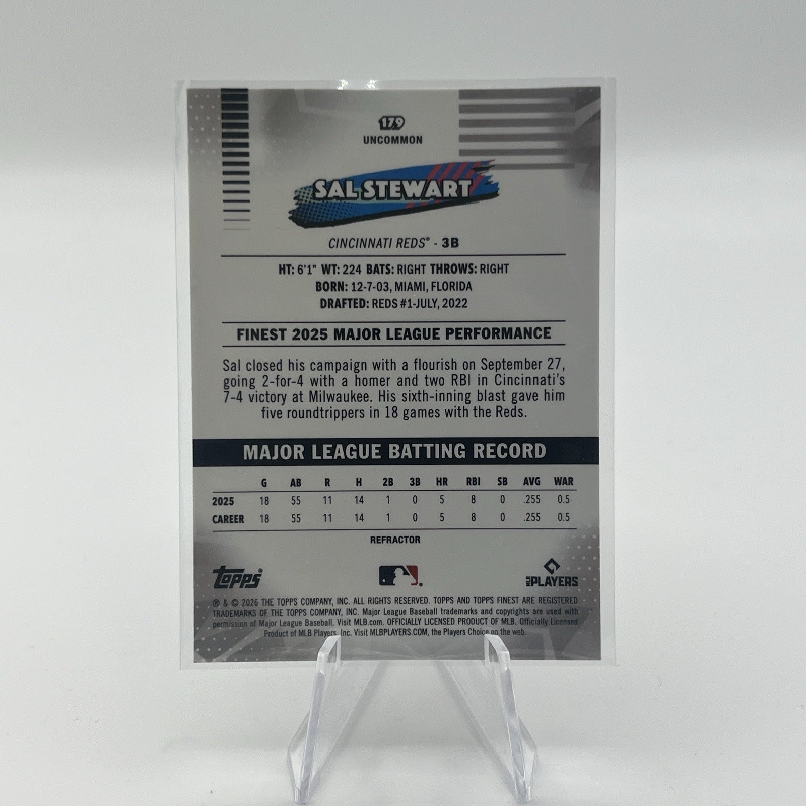2026 Topps Finest - SAL STEWART - Uncommon Refractor (RC) #179