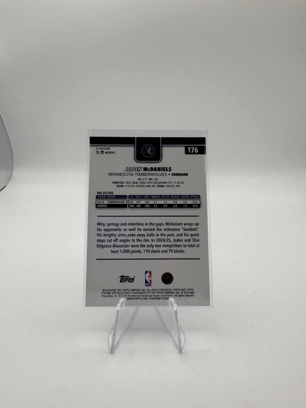 💥2025 Topps Chrome Jaden McDaniels Blue Refractor /150 Minnesota Timberwolves