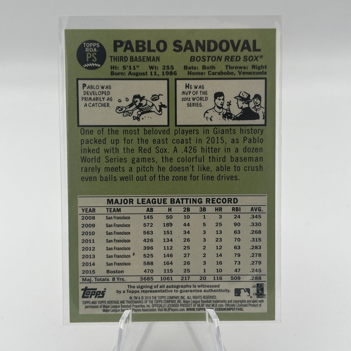 2016 Topps Heritage - Pablo Sandoval Red Ink Auto Boston Red Sox
