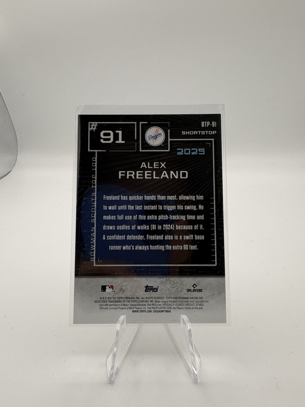 2025 Bowman #BTP-91 Alex Freeland Bowman Scouts Top 100 GOLD #/50
