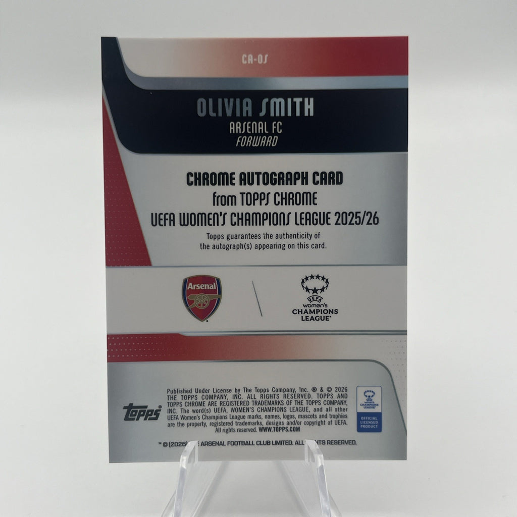 2025-26 Topps Chrome UWCL Olivia Smith Blue Refractor Auto #/150 Arsenal RC