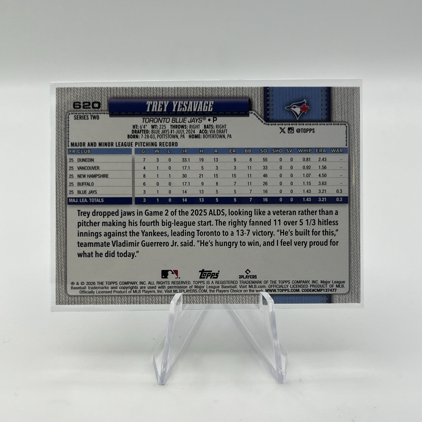 2026 Topps Series 2 Trey Yesavage Rainbow Foil Rookie (SP)