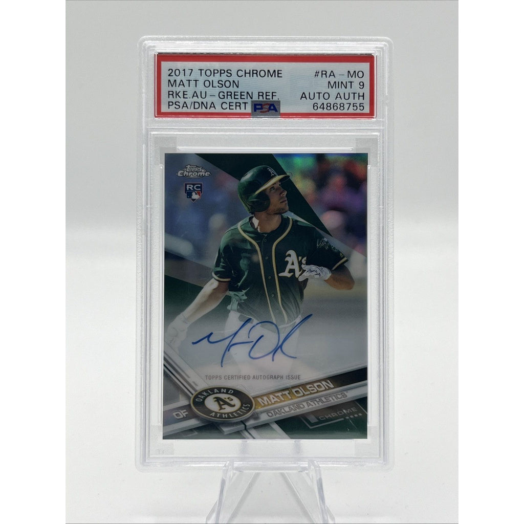 2017 TOPPS CHROME ROOKIE AUTO GREEN REFRACTOR #RA-MO MATT OLSON RC #/99 PSA 9