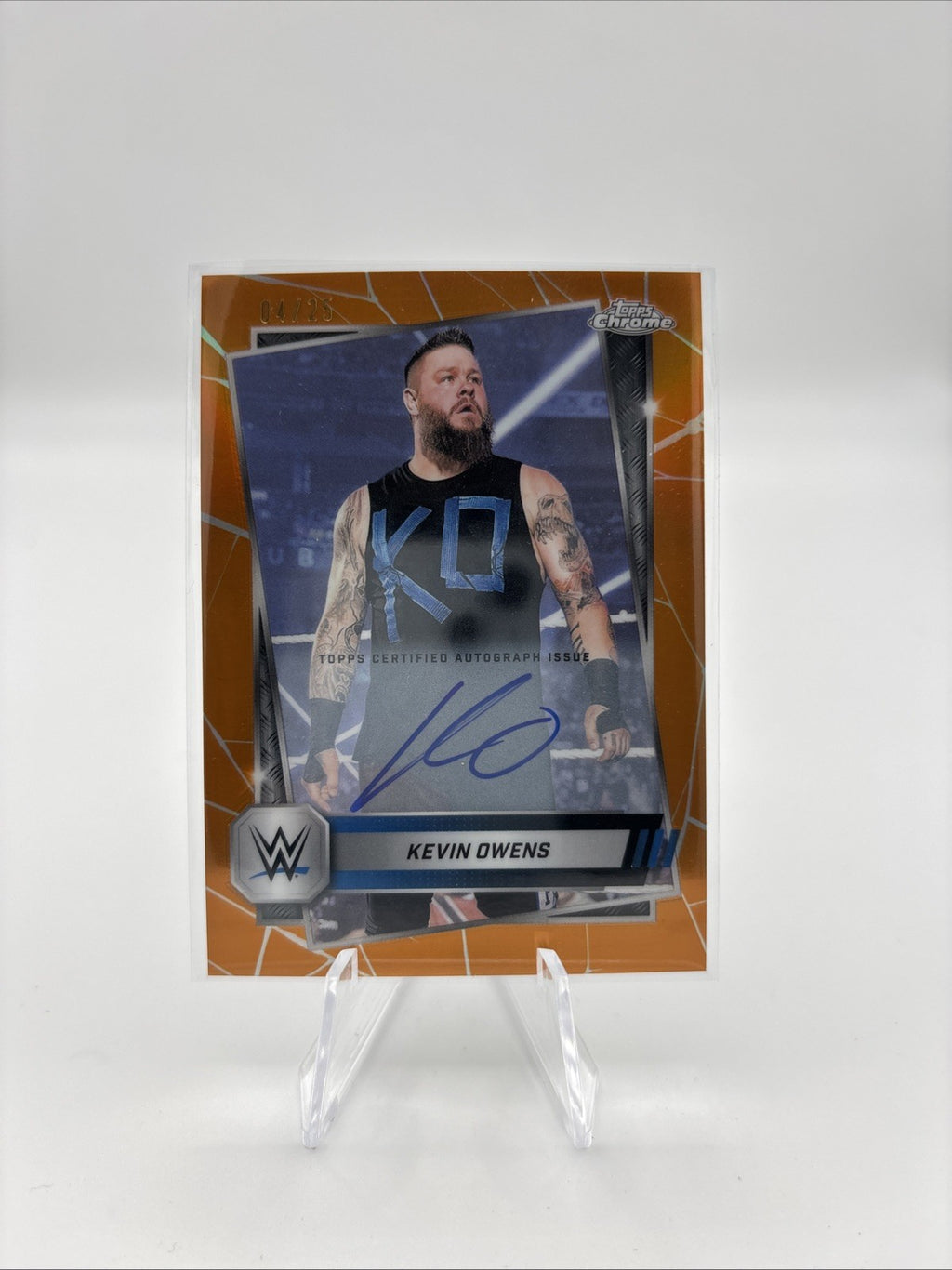 2026 Topps Chrome WWE Kevin Owens #/25 TRUE ORANGE Auto Blue Brand Smackdown