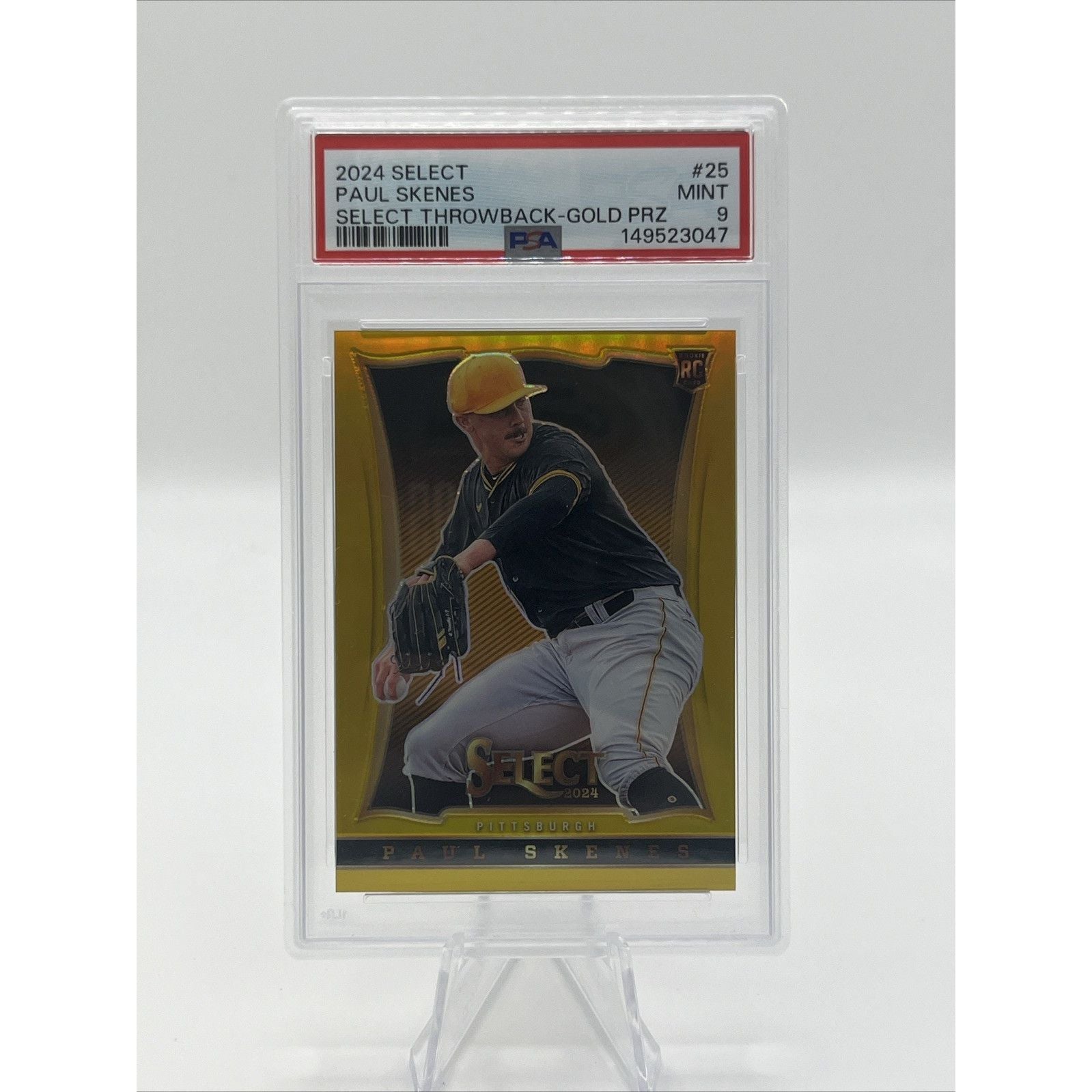 2024 Panini Select Paul Skenes Select Throwback Gold Prizm #/10 PSA 9