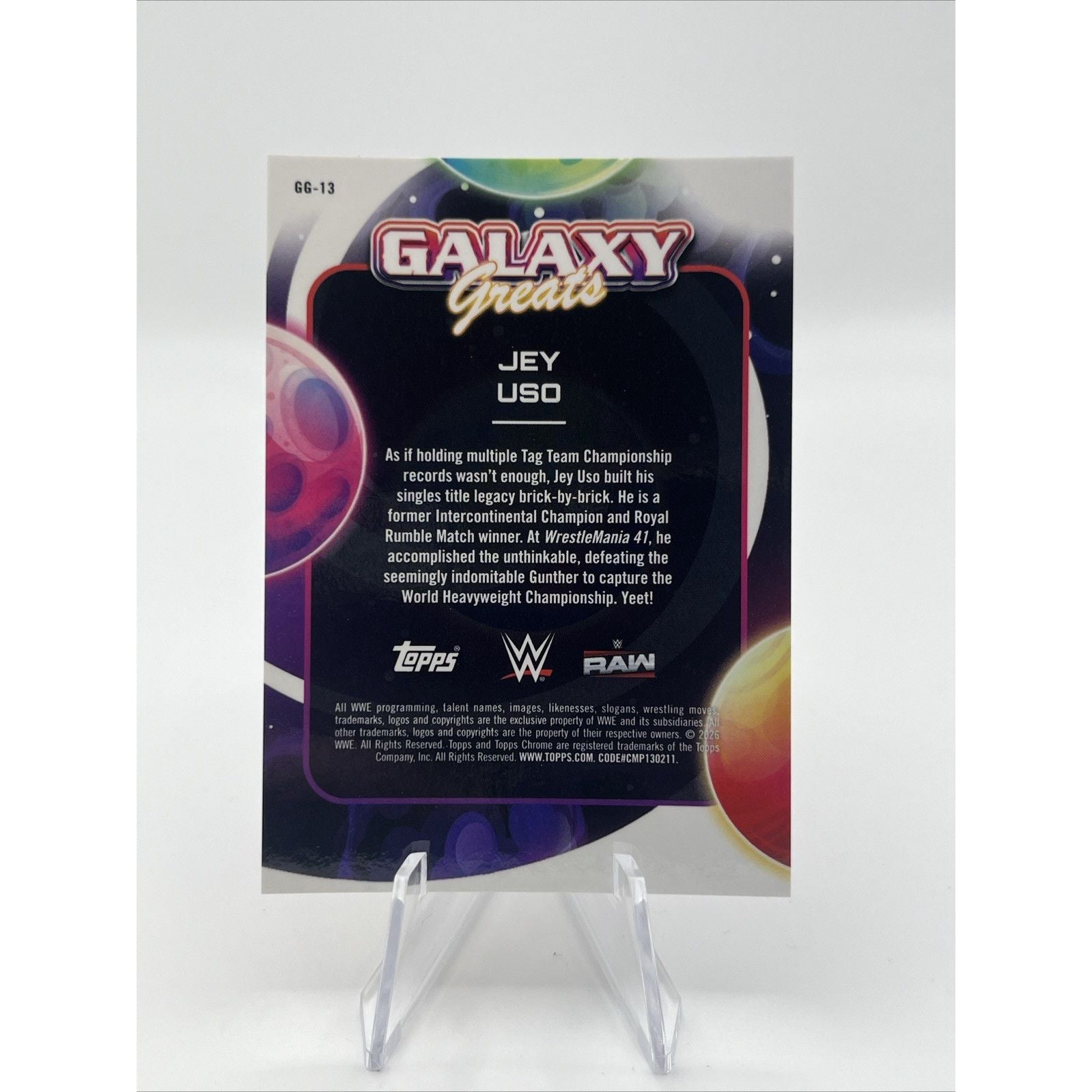2026 Topps Chrome Cosmic WWE JEY USO #GG-13 GALAXY GREATS ORANGE REFRACTOR #/25