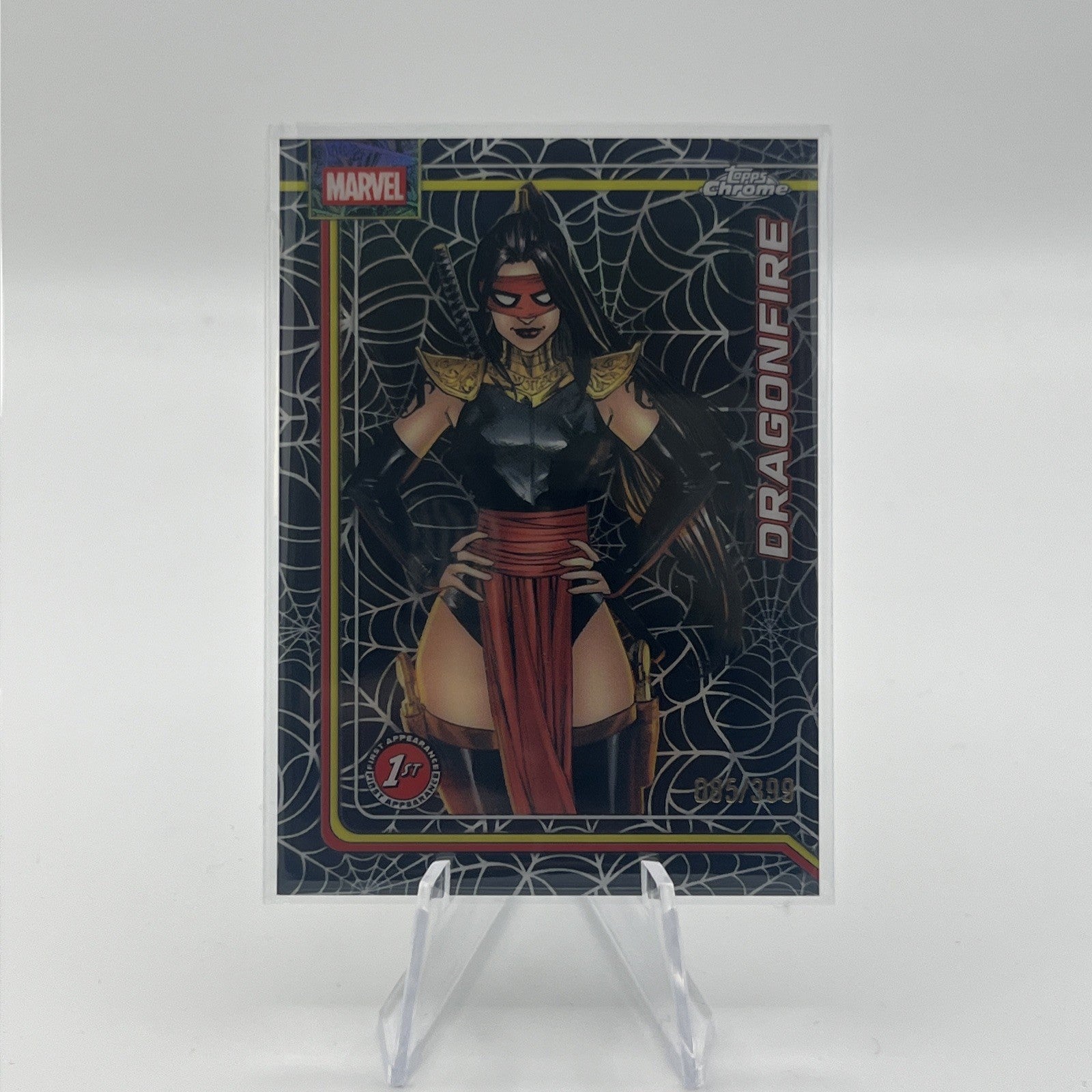 2026 Topps Chrome Marvel Dragonfire 1st Appearance Spider-Web Refractor #/399