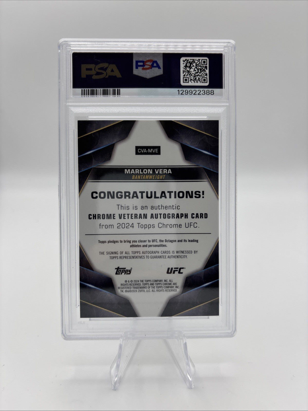 2024 Topps Chrome UFC Marlon Vera Veteran Auto Red Refractor/5 PSA 10