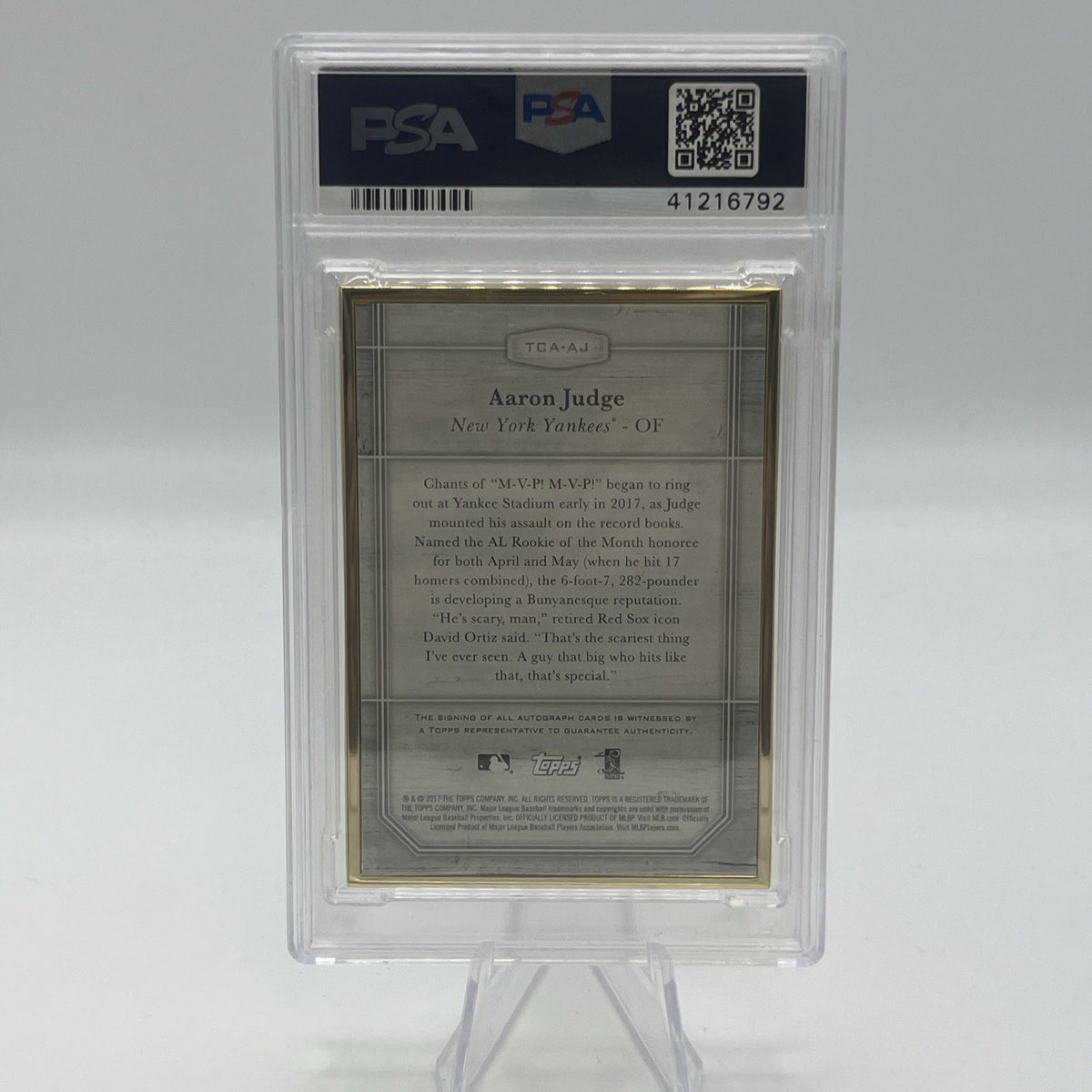 2017 Topps Transcendent Aaron Judge Framed Auto With Bat #/25 PSA 10