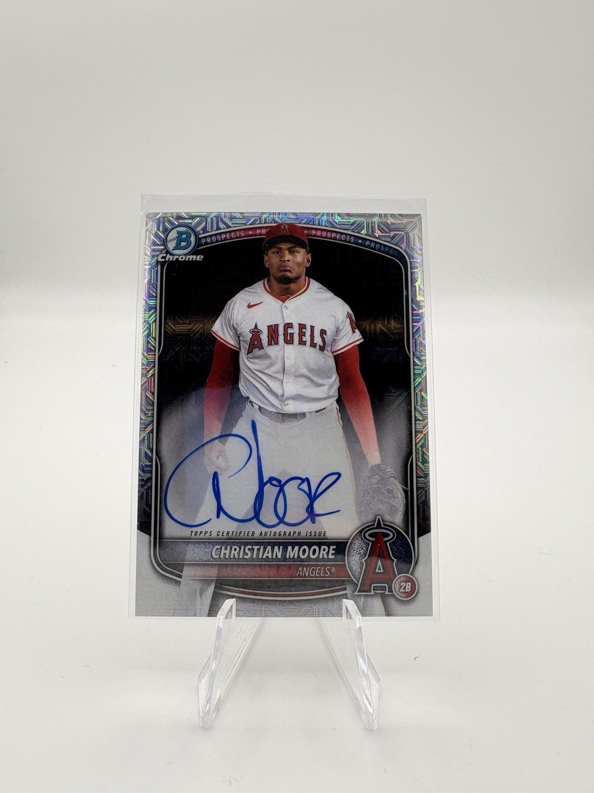 2025 Bowman #BMA-CMO Christian Moore Chrome Prospect Autographs Mojo Refractor
