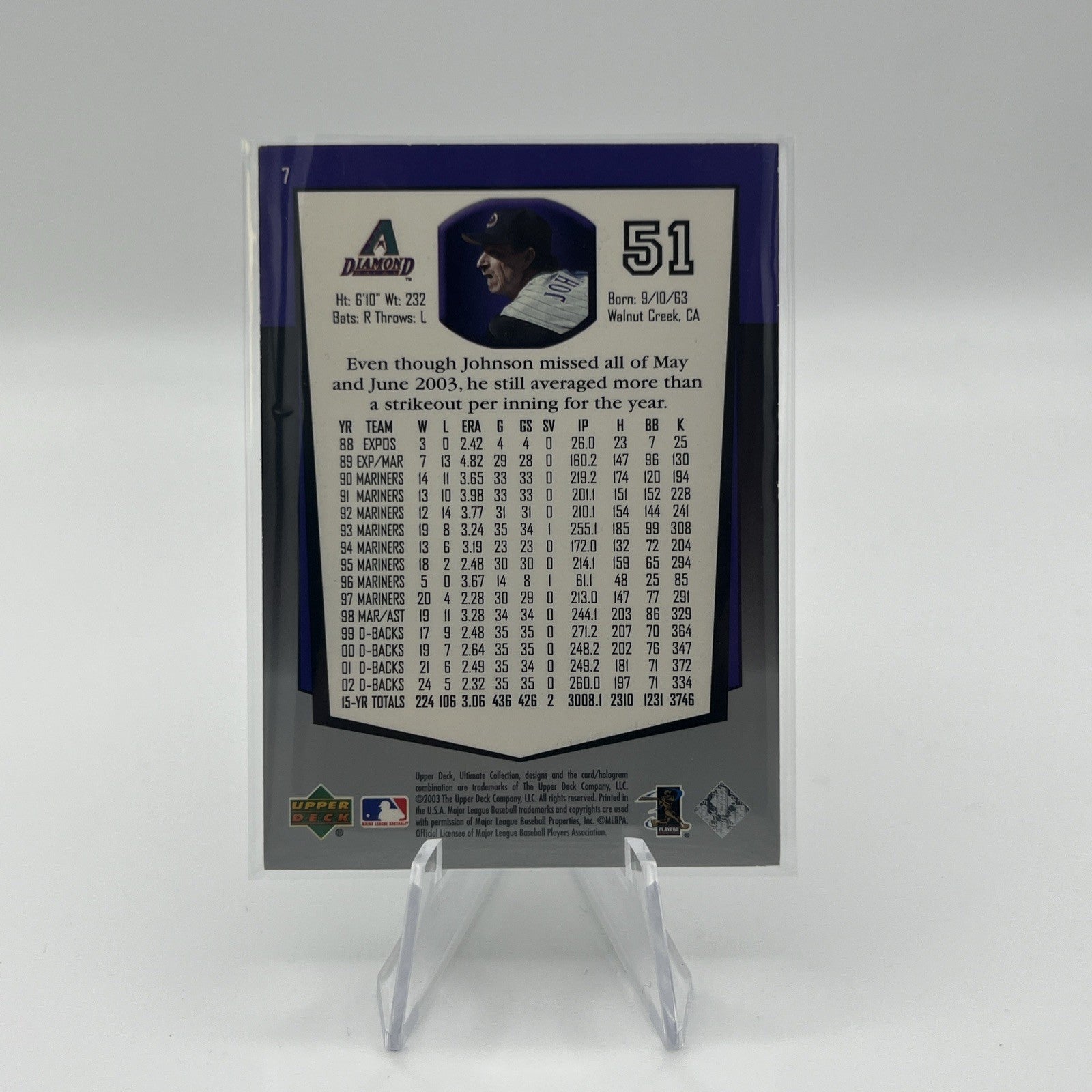 2003 Upper Deck Ultimate Collection RANDY JOHNSON #/850 Arizona Diamondbacks #7