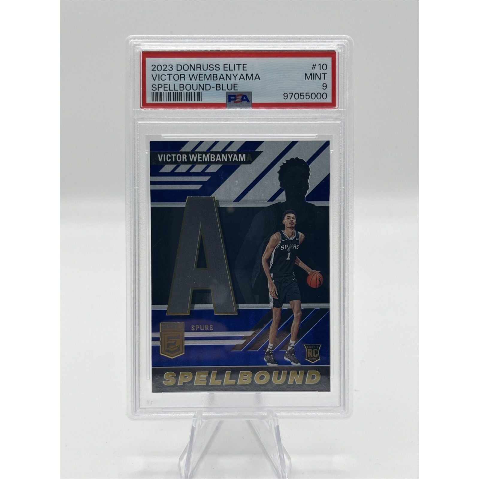 Victor Wembanyama Spellbound Blue A /99 PSA 9 2023 Panini Donruss Elite Spurs RC