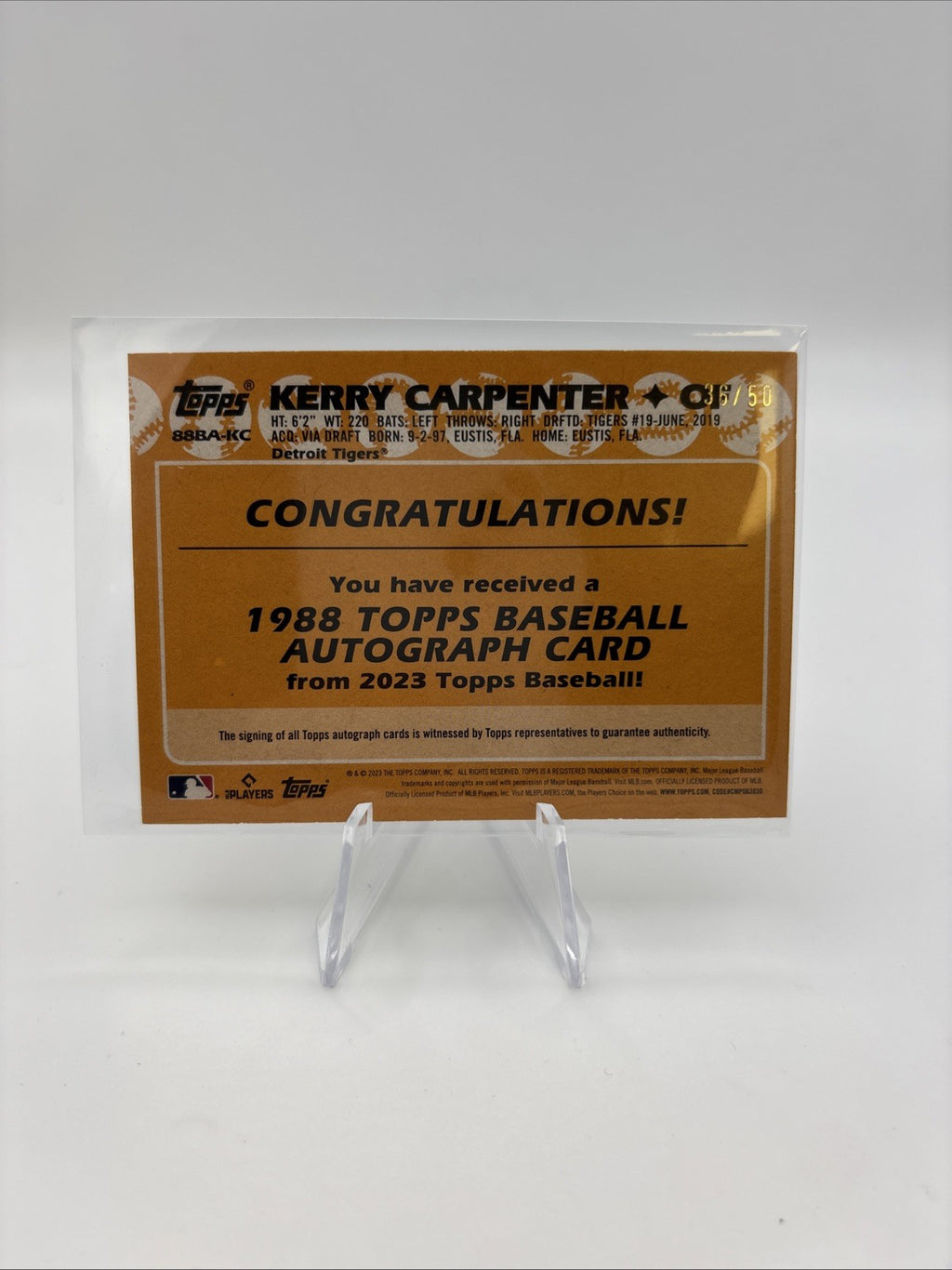 2023 Topps Series 2 - 1988 Topps Baseball Autographs Kerry Carpenter Gold /50
