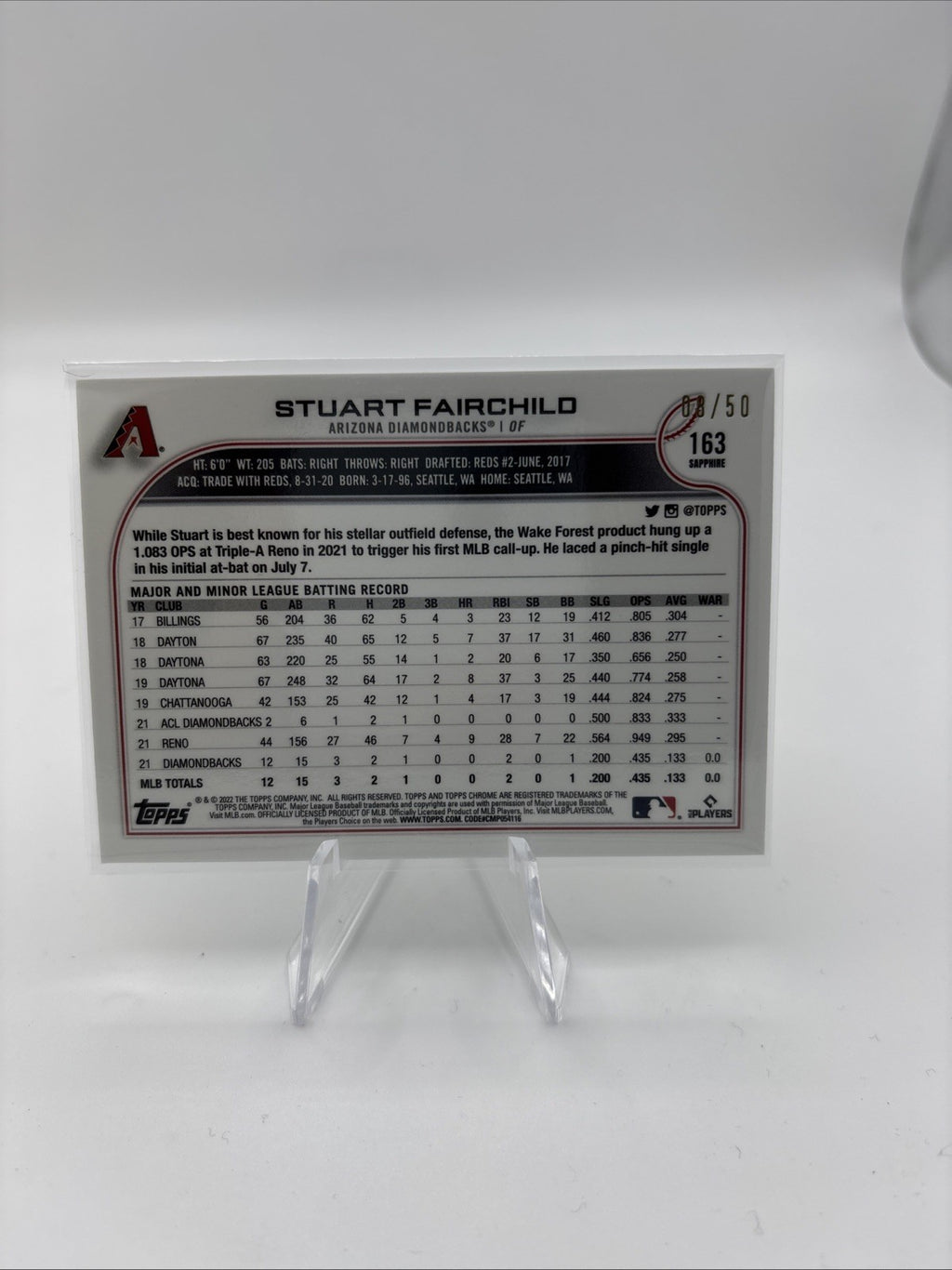 2022 Topps Chrome Sapphire Edition Gold /50- Stuart Fairchild #163 (RC)