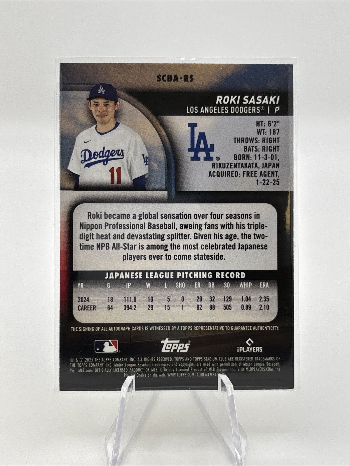 2025 Topps Stadium Club - Autographs Roki Sasaki #SCBA-RS Yellow (AU, RC)