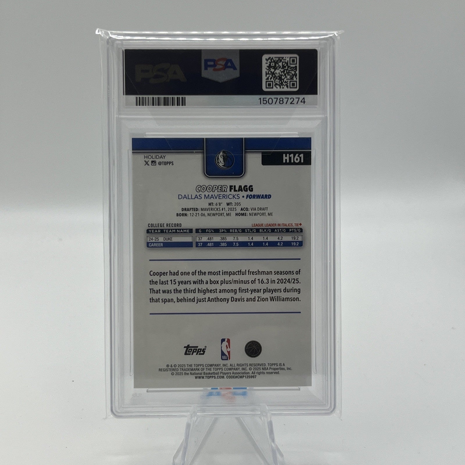 2025 Topps Holiday Cooper Flagg PSA 10