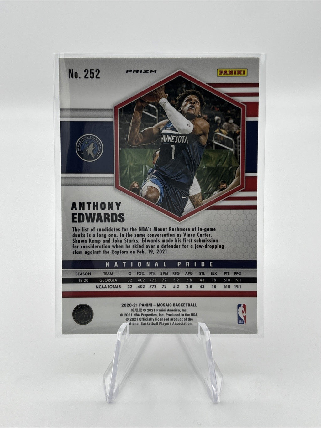 2020-21 Mosaic Anthony Edwards Pink Camo Rookie#252