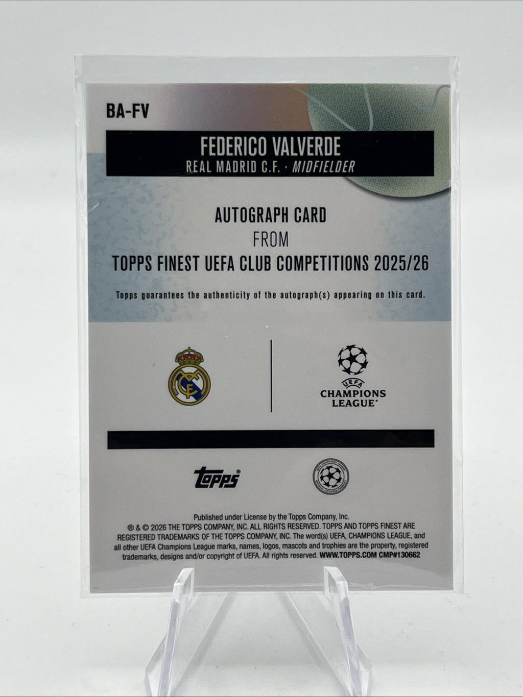 2025/26 Topps Finest 25-26 UEFA Purple Refractor FEDERICO VALVERDE Auto /75