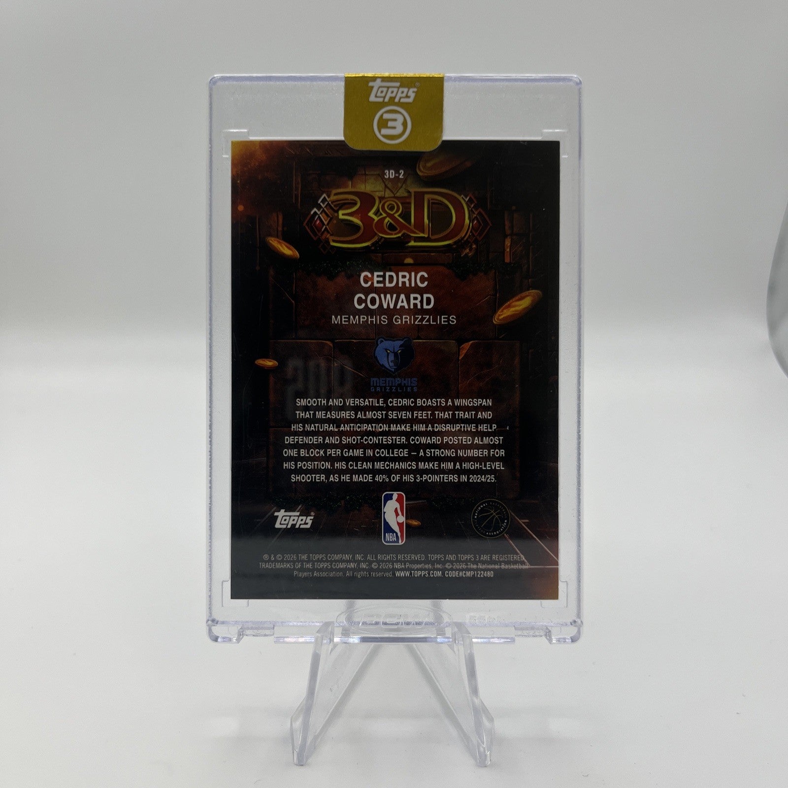 2025-26 Topps Three - 3&D Cedric Coward #3D-2 /15 (RC)