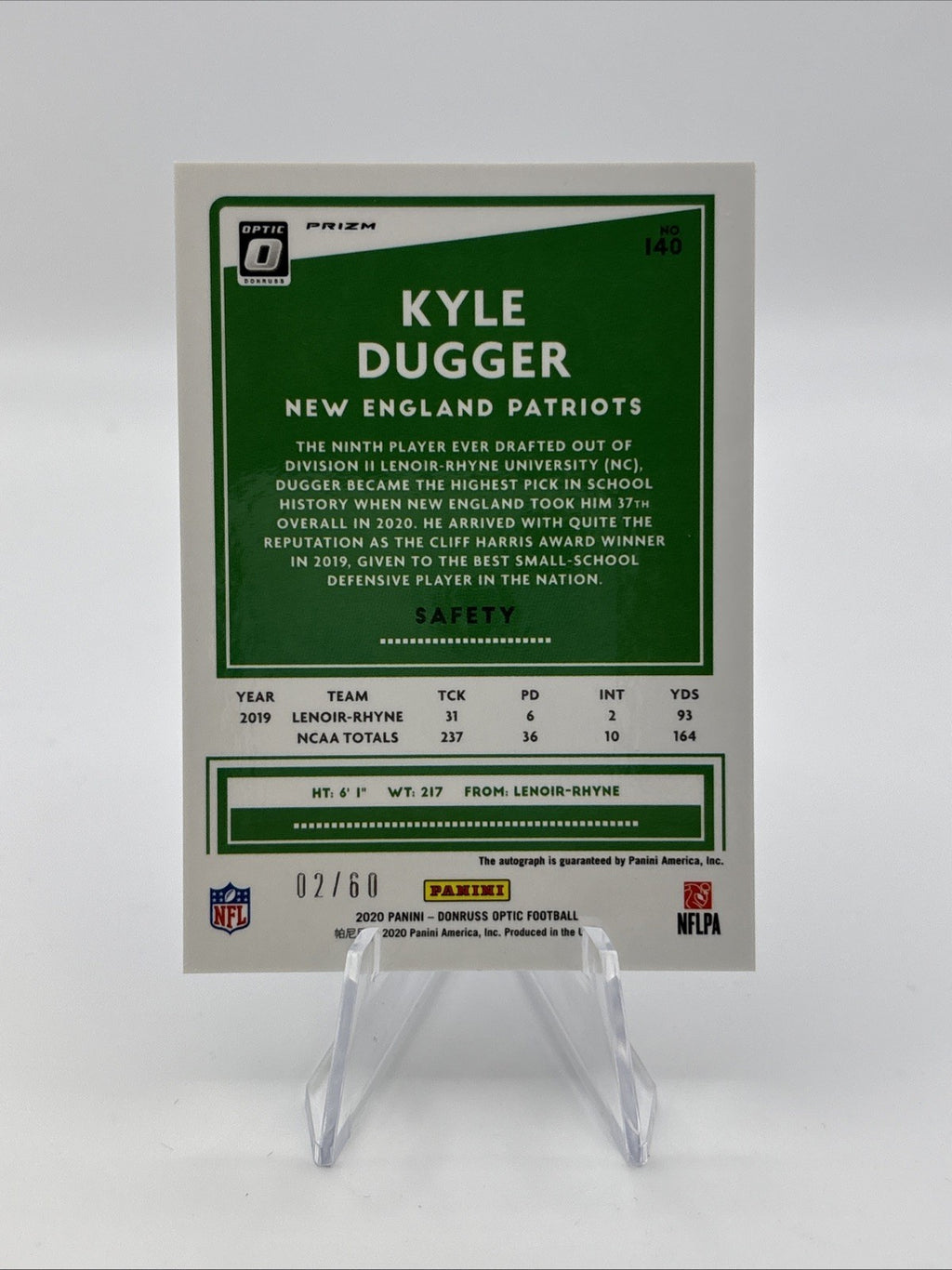 2020 Panini Donruss Optic - Kyle Dugger Blue Auto /60 (RC)