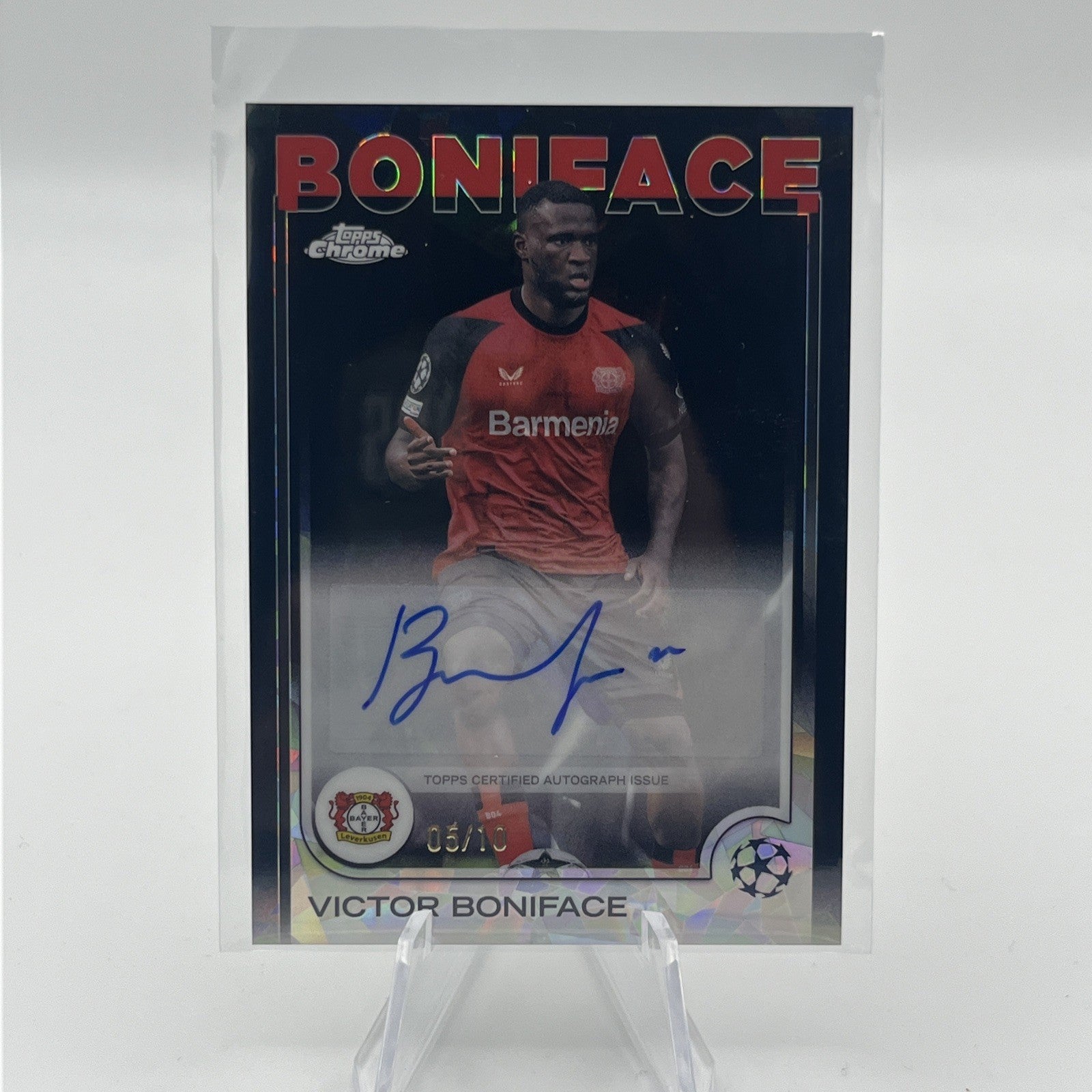 2024-25 Topps Chrome UCC Sapphire Victor Boniface Black Auto #5/10 Leverkusen SP