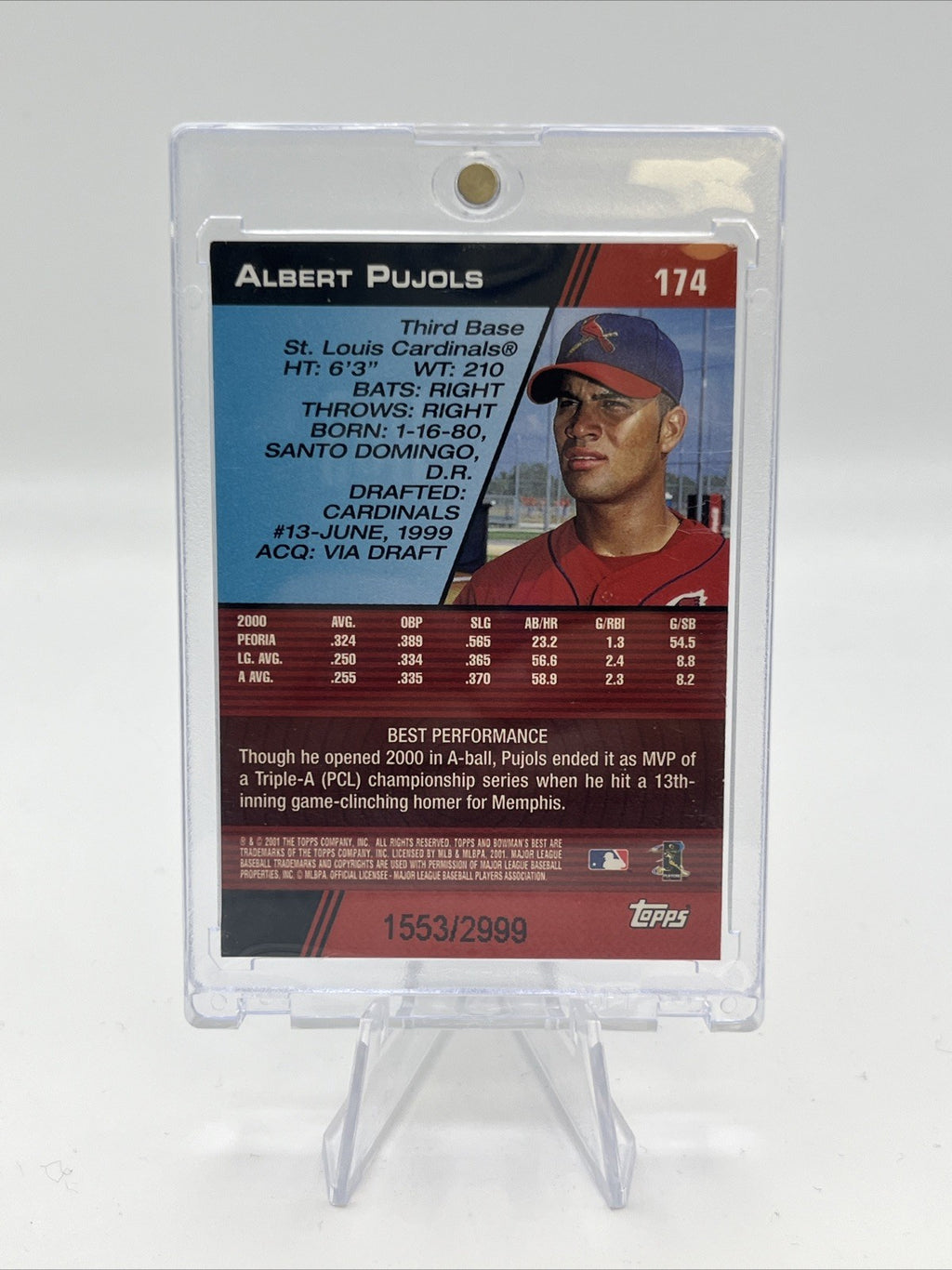 ALBERT PUJOLS 2001 BOWMAN'S BEST #174 ROOKIE REFRACTOR #/2999 RC CARDINALS