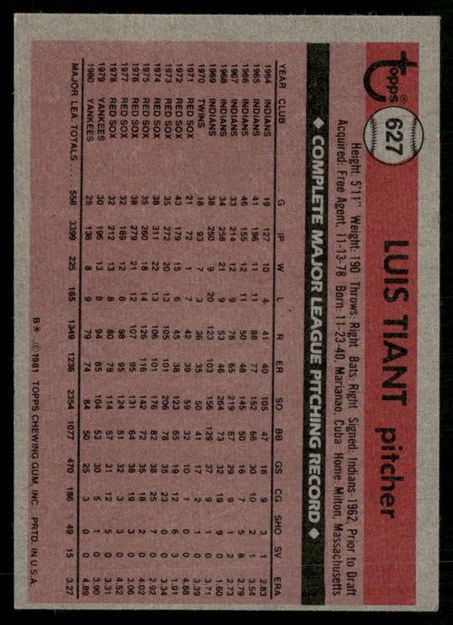 1981 Topps #627 Luis Tiant