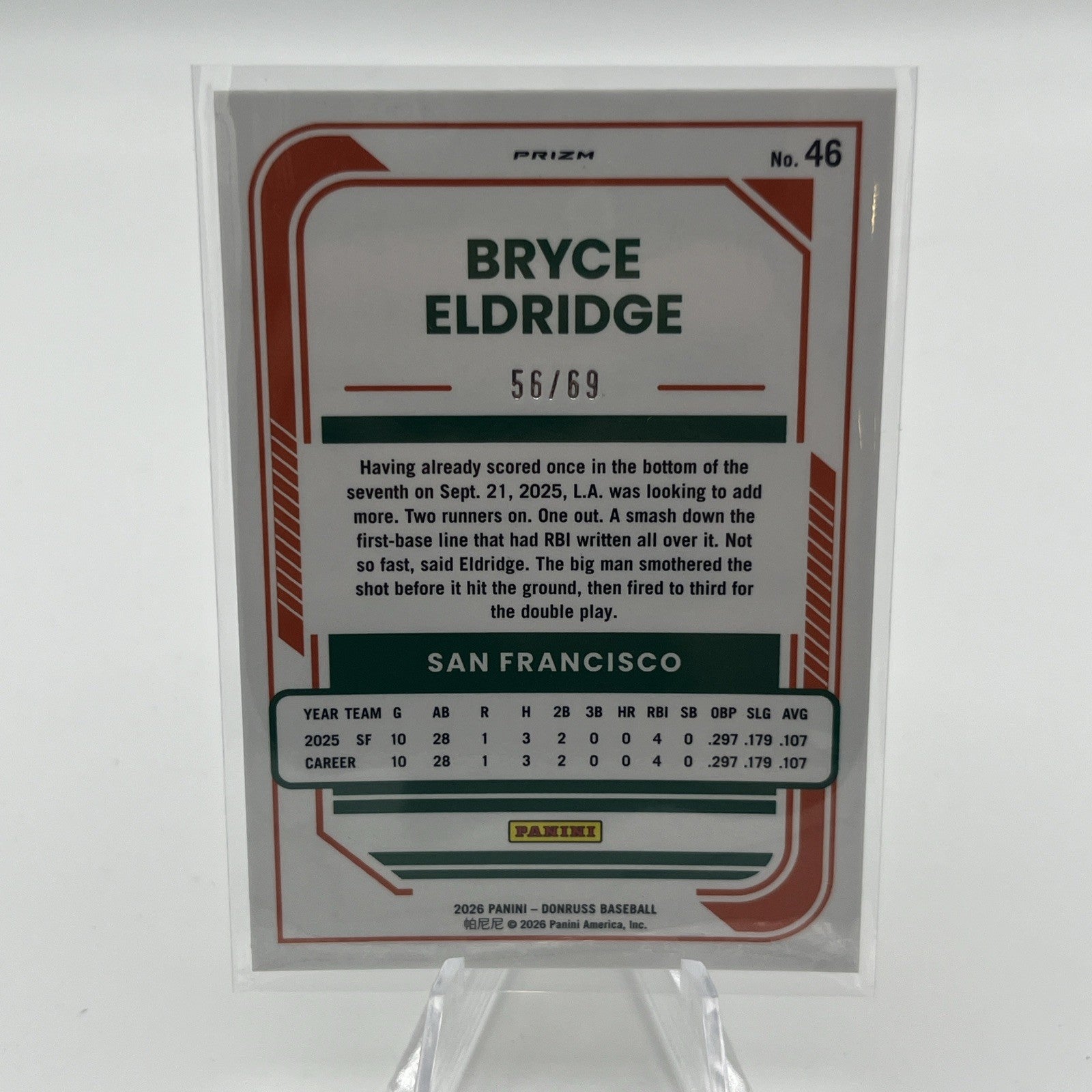 Panini Donruss 2026 Optic Bryce Eldridge Giants #46 Rookie Prizm /69