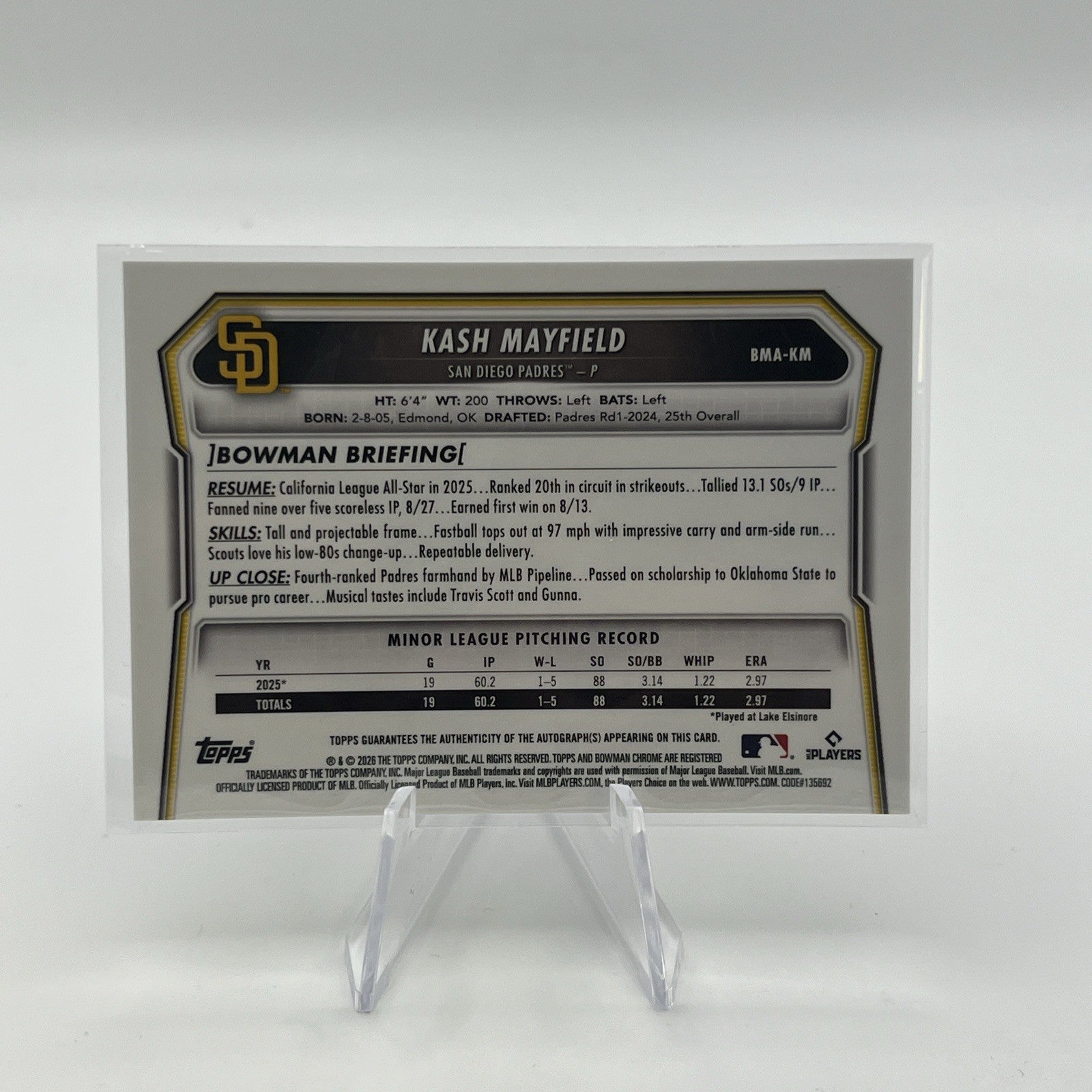 2026 Bowman Chrome Kash Mayfield Purple Mojo Auto /199