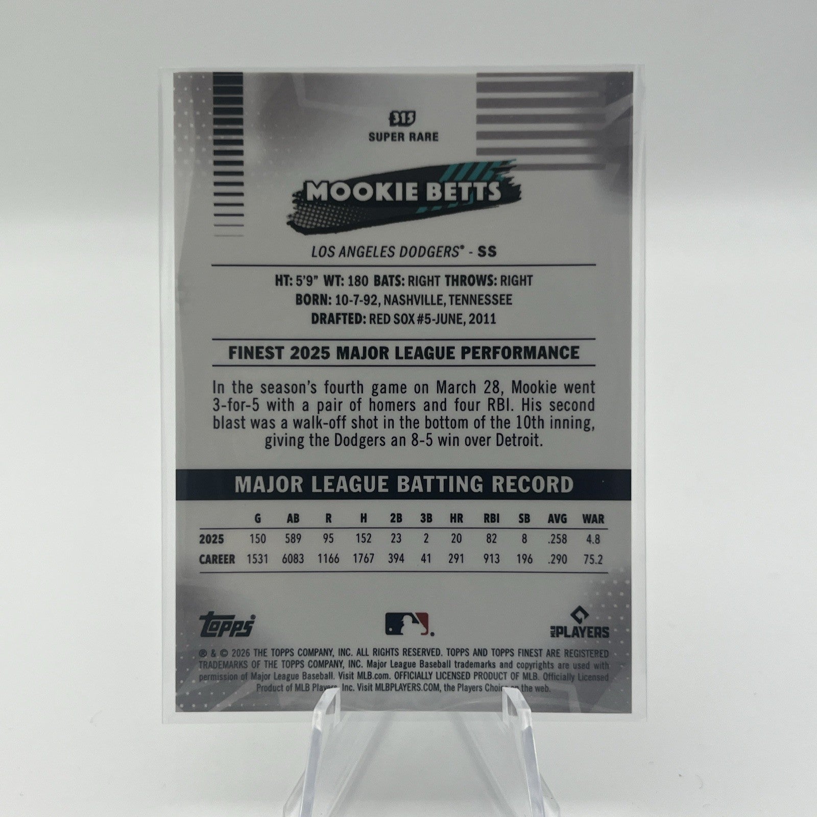 2026 Topps Finest Baseball Mookie Betts Super Rare Variation SSP