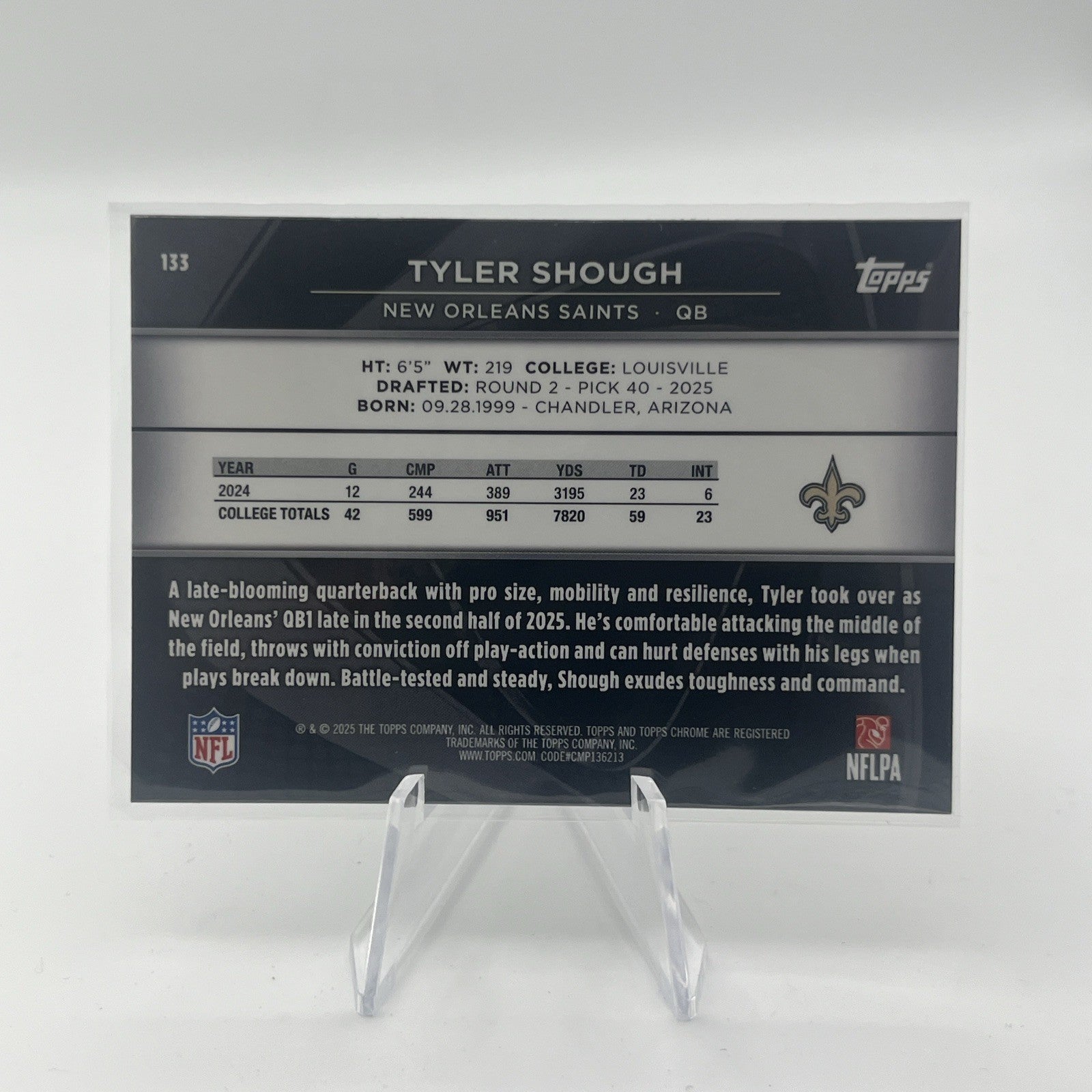 2025 Topps Chrome Black Tyler Shough RC #133 New Orleans Saints