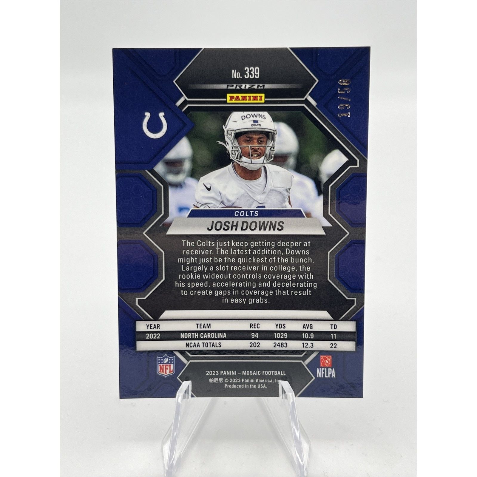 2023 Panini Mosaic Josh Downs PURPLE No Huddle Disco Prizm /50 Rookie