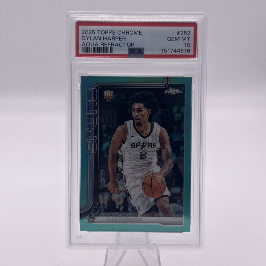 2025 TOPPS CHROME DYLAN HARPER ROOKIE TRUE AQUA REFRACTOR /199 PSA 10 SPURS RC