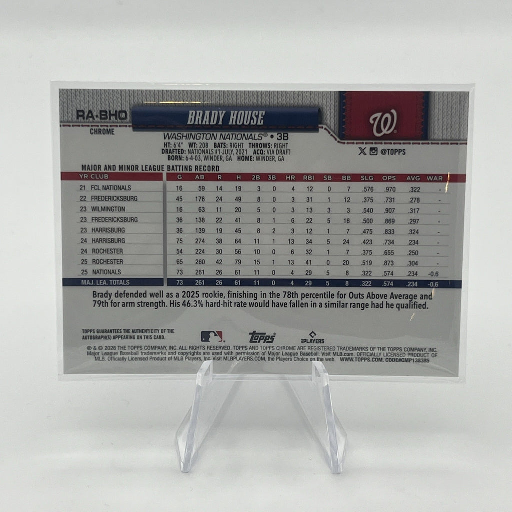 2026 Topps Chrome BRADY HOUSE Rookie ON CARD AUTOGRAPH AUTO
