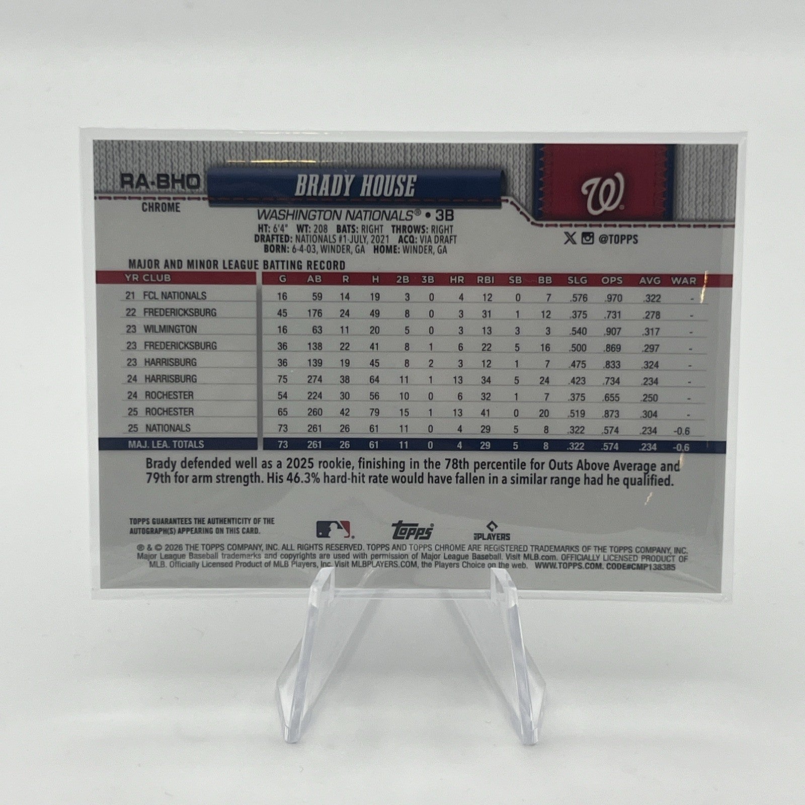 2026 Topps Chrome BRADY HOUSE Rookie ON CARD AUTOGRAPH AUTO
