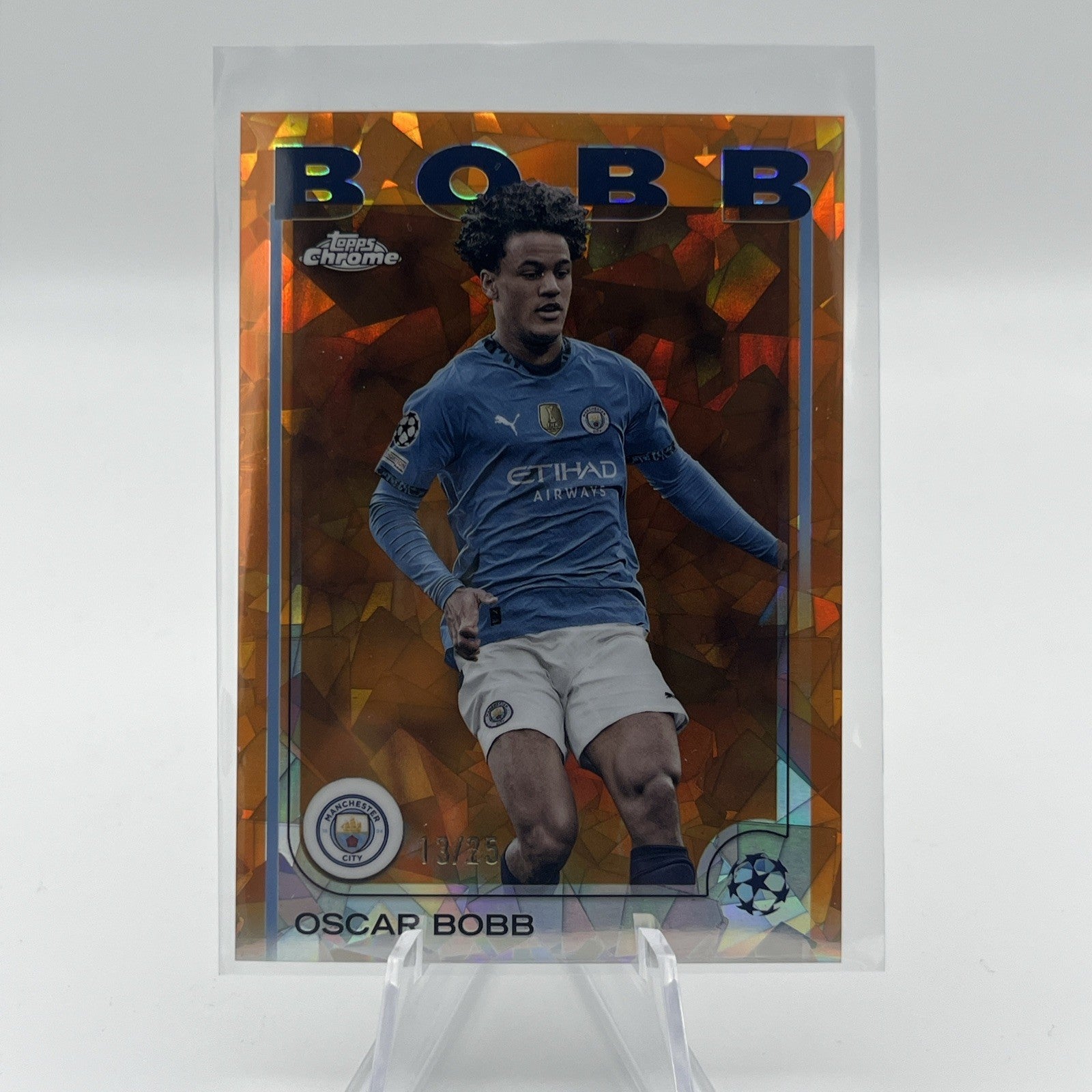 OSCAR BOBB 2024 TOPPS CHROME UEFA SAPPHIRE ORANGE REFRACTOR #/25