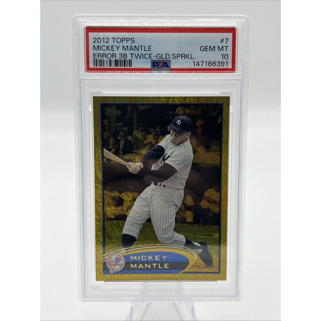 2012 TOPPS ERROR 3B TWICE-GOLD SPARKLE #7 MICKEY MANTLE PSA 10