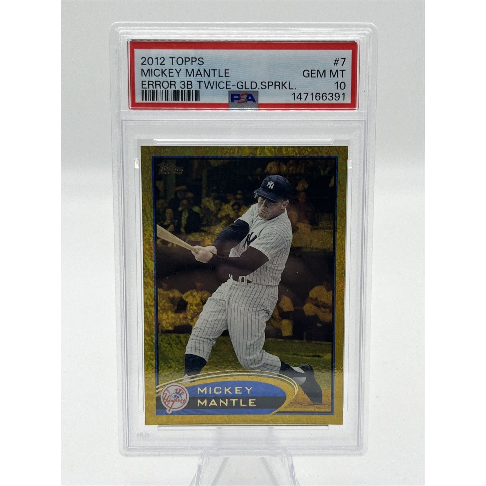 2012 TOPPS ERROR 3B TWICE-GOLD SPARKLE #7 MICKEY MANTLE PSA 10