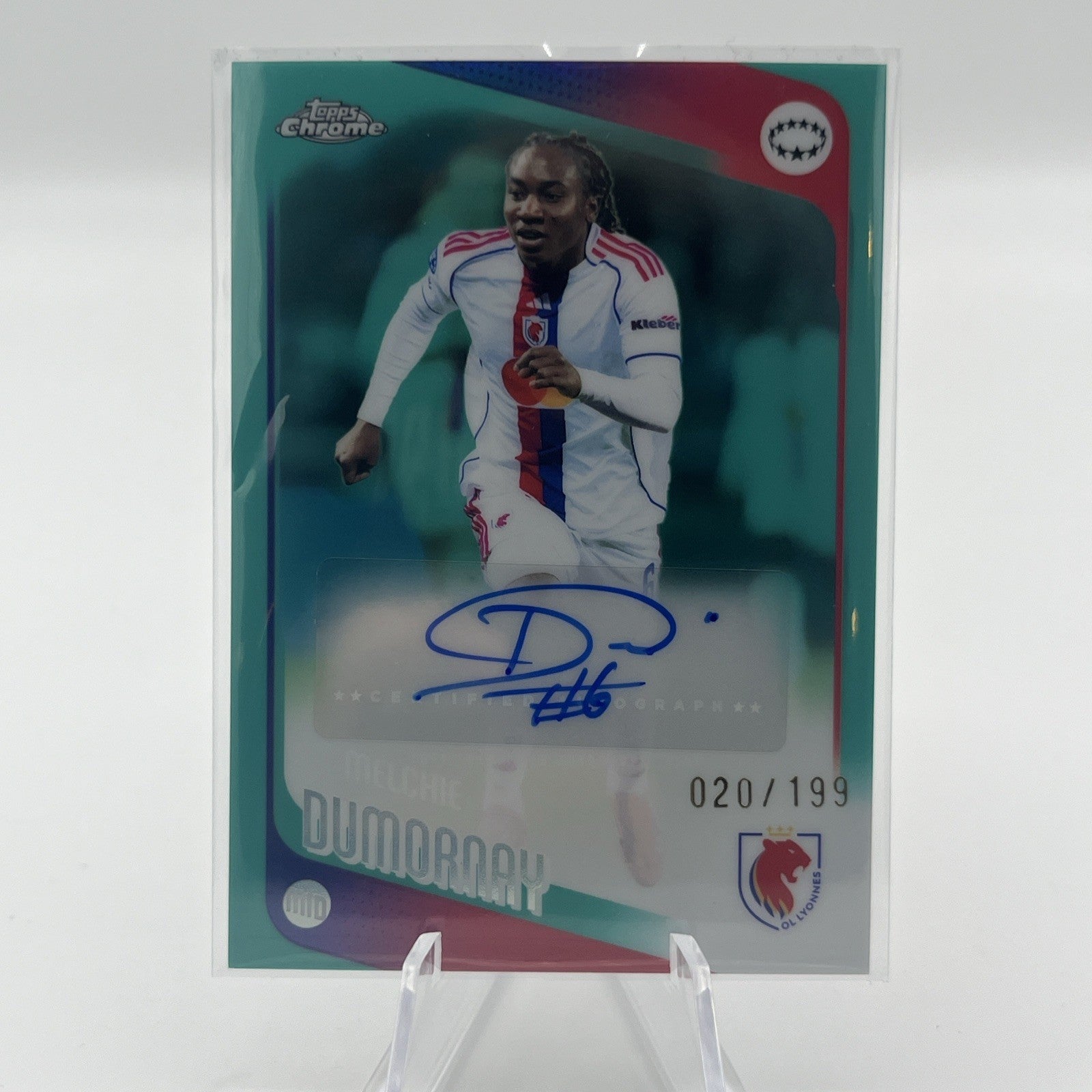 2025-26 TOPPS CHROME UEFA WOMEN'S -  AQUA REFRACTOR AUTO MELCHIE DUMORNAY #/199
