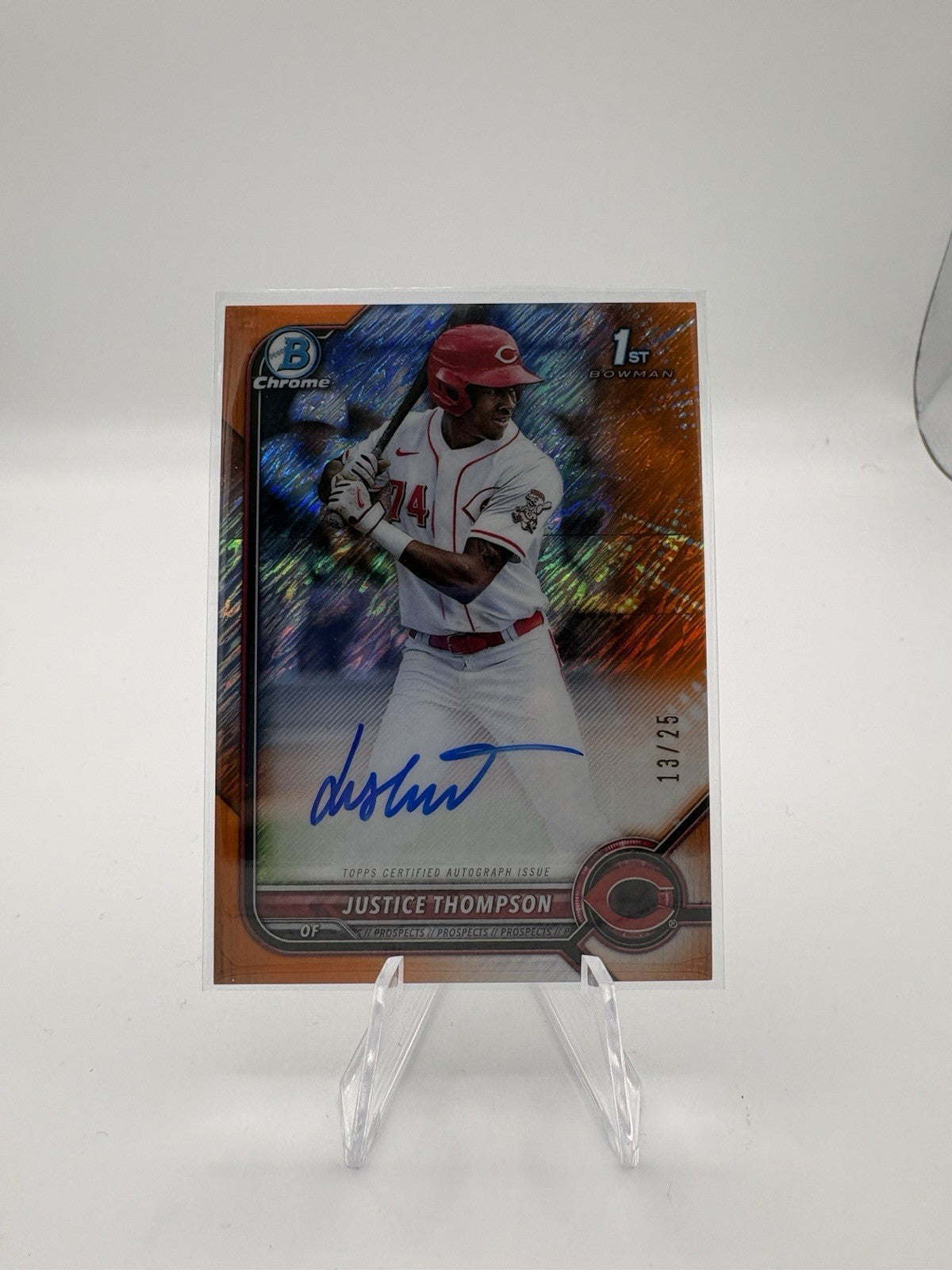 2022 Bowman Baseball Justice Thompson Orange Shimmer /25 Auto
