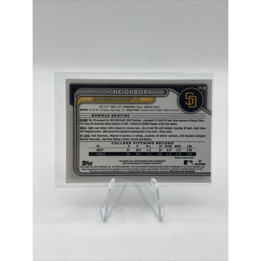 2024 Bowman Draft - Chrome Prospect Autographs Tyson Neighbors #CPA-TN (AU, RC)